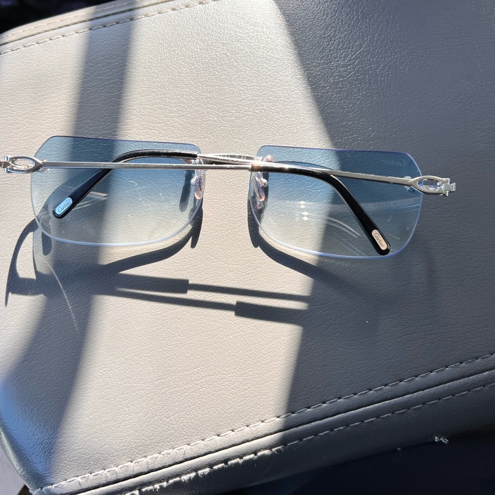 Cartier Silver Blue Rimless Eyewear